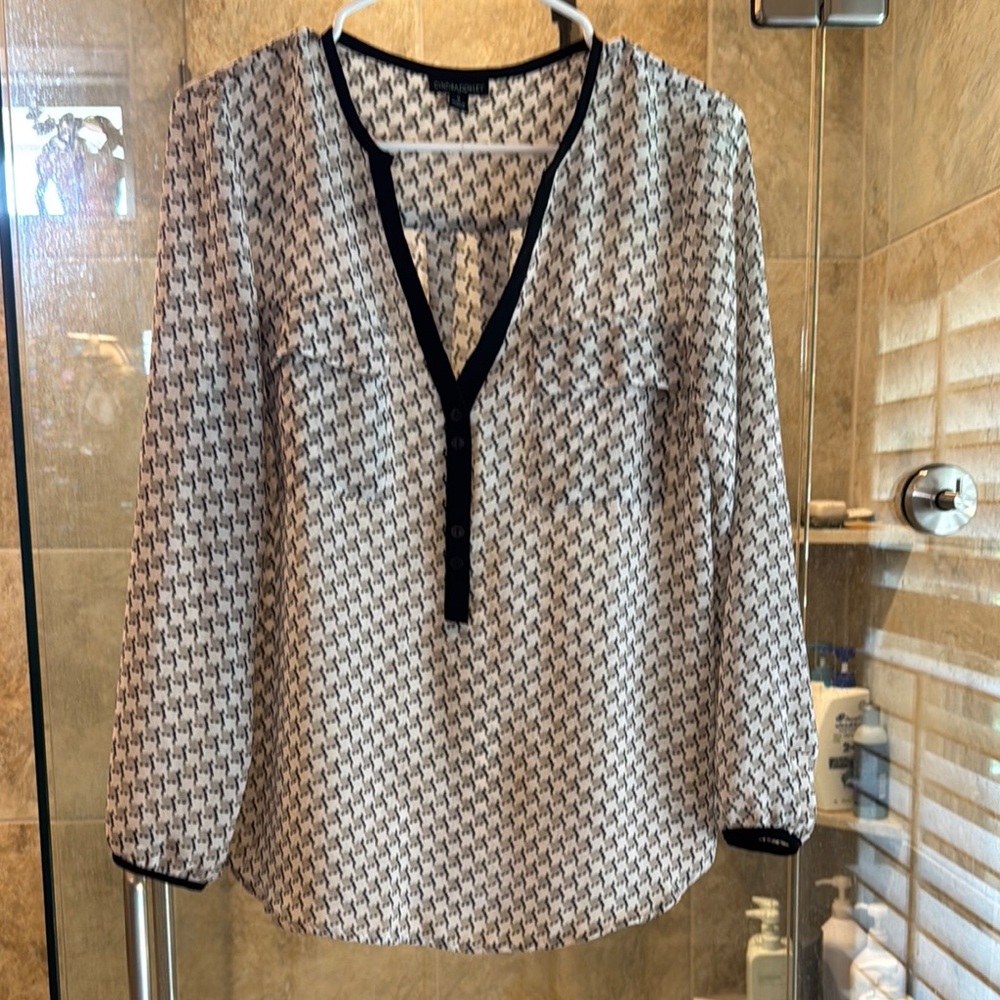Cynthia Rowley Black and Gray Long Sleeve Blouse
